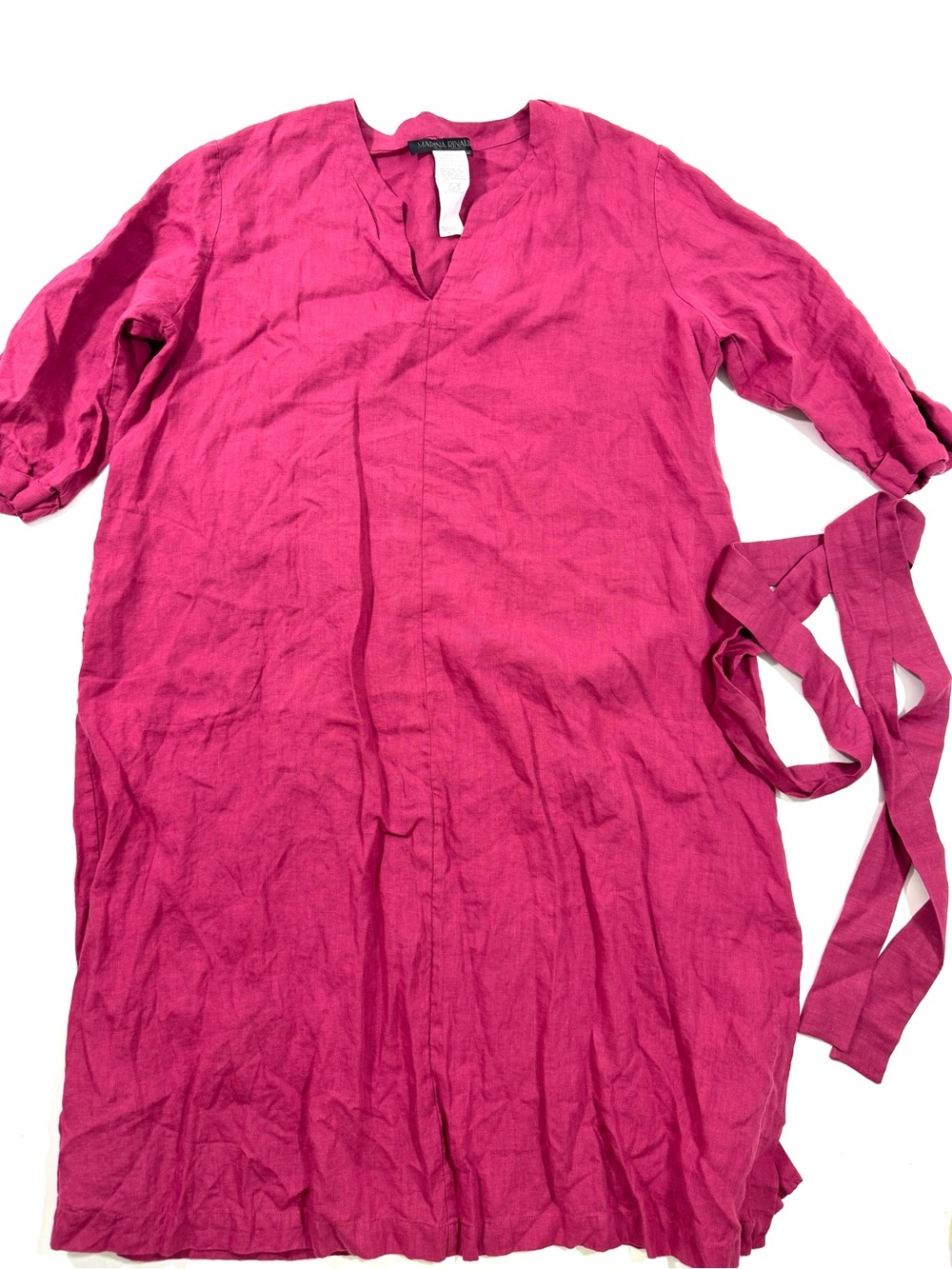 Marina Rinaldi Linen Flax Midi Dress Tie Waist